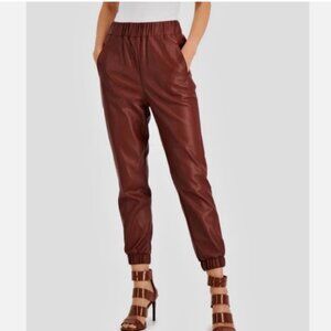 INC International Concepts Faux Leather Joggers in Dark Red